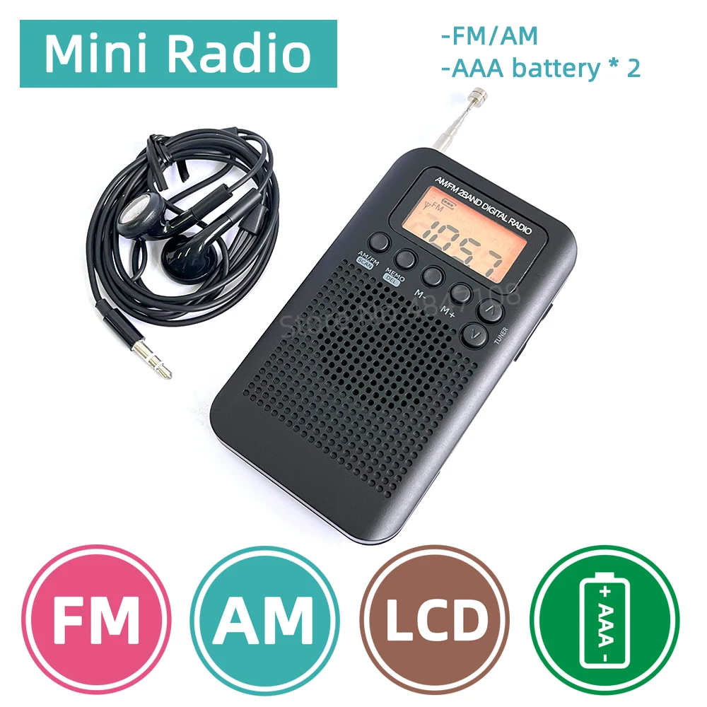 Portátil Mini fm e Rádio am Receptor Digital Tela Lcd Alta Sensibilidade com Alto-falante Antena Telescópica Passo 10khz