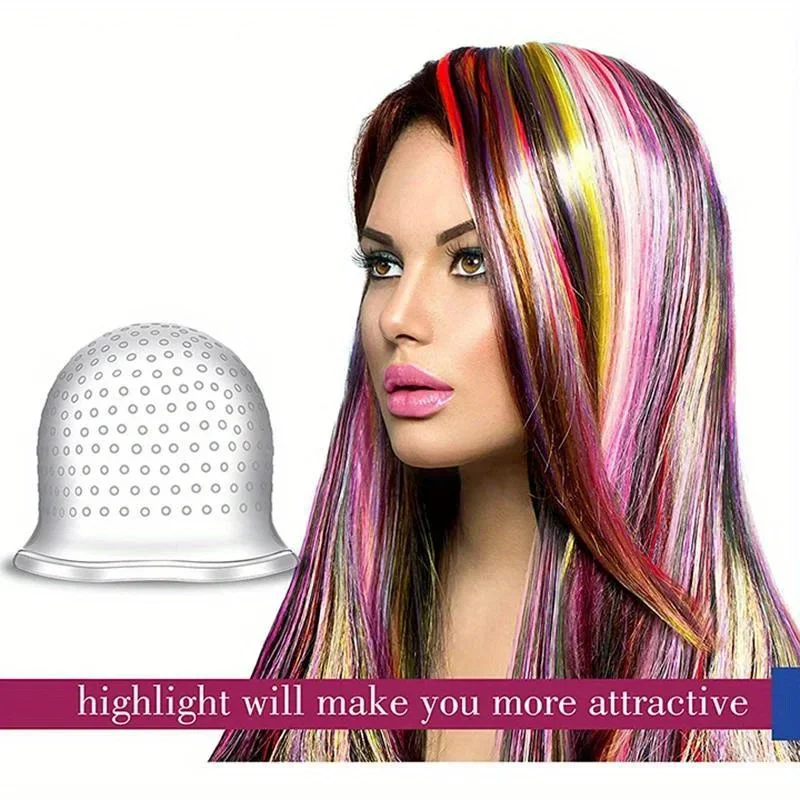 Silicone Hair Coloring Cap with Hook Needle – Professional Pink Dyeing Tool for Highlighting and Frosting