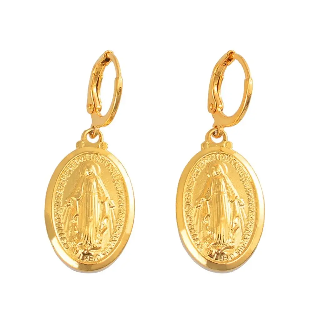 Anniyo Virgin Mary Earrings Gold Color Trendy Religious Jewelry