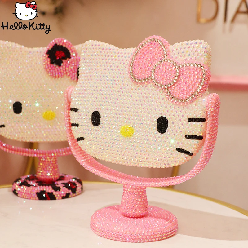 

Зеркало для макияжа Hello Kittys с алмазным блеском Sanrios аниме мультяшная форма стильное милое Женское Сердце Декор для комнаты зеркало для макияжа подарок