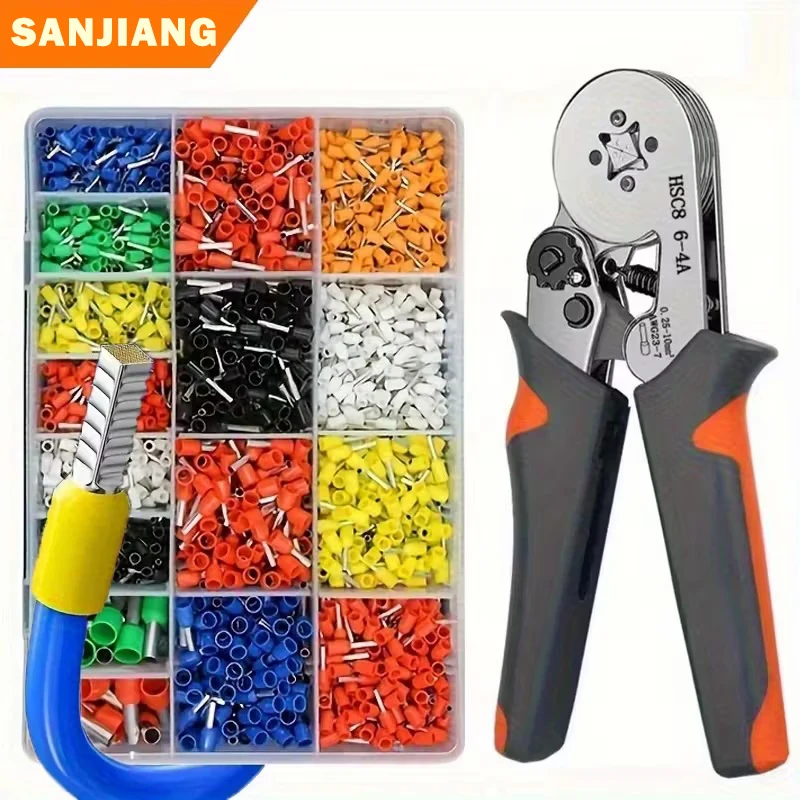 Alicate de Crimpagem Metálico HSC8 6-4A/6-6A para Terminais de Ponteira com 200-2120 Conectores de Fio, Kit de Ferramentas de Crimpagem de Fio com Catraca