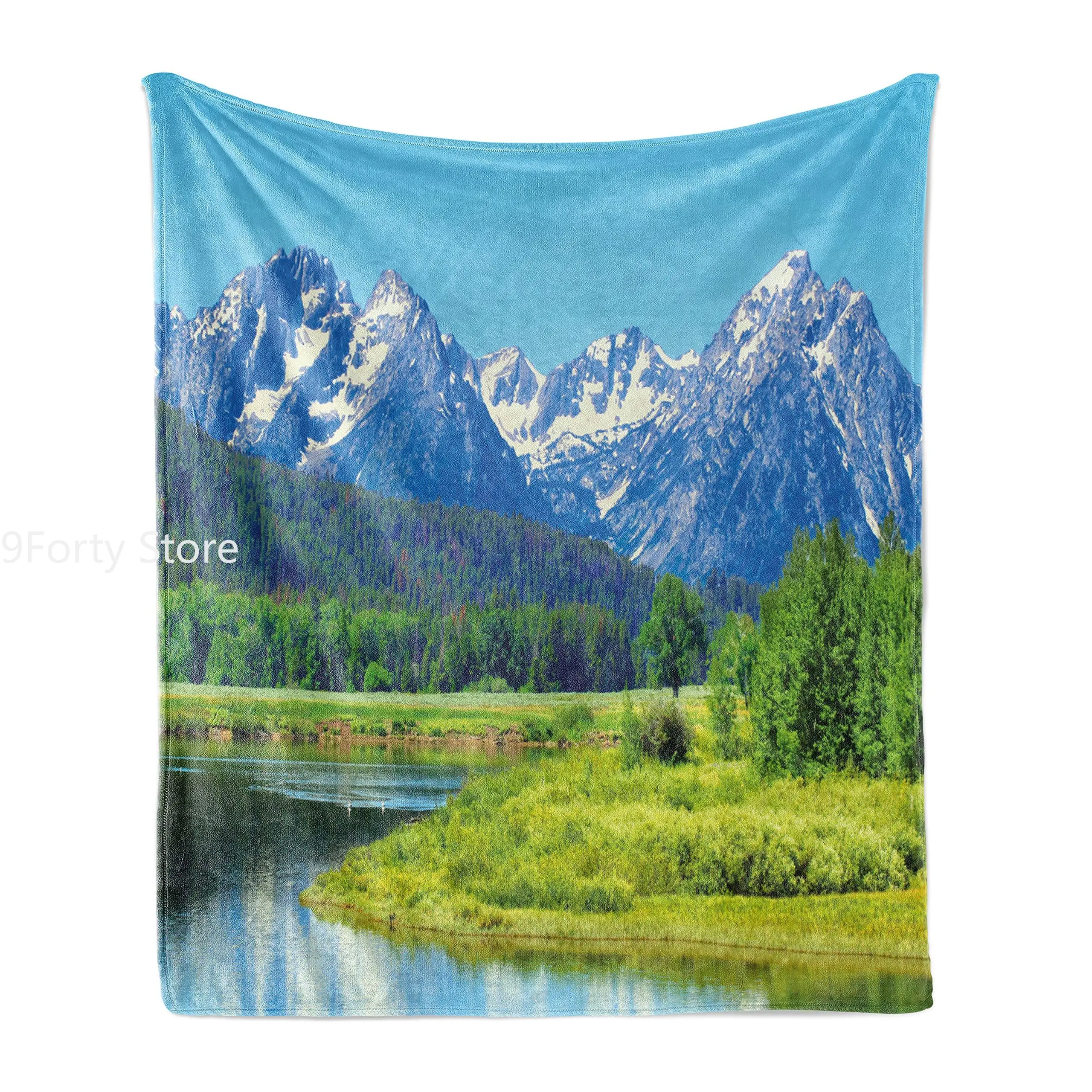 

Landscape Throw Blanket, Grand Teton National Park Snowy Peak Mountains Nature Scene Picture Soft Flannel Blanket for Adult Gift