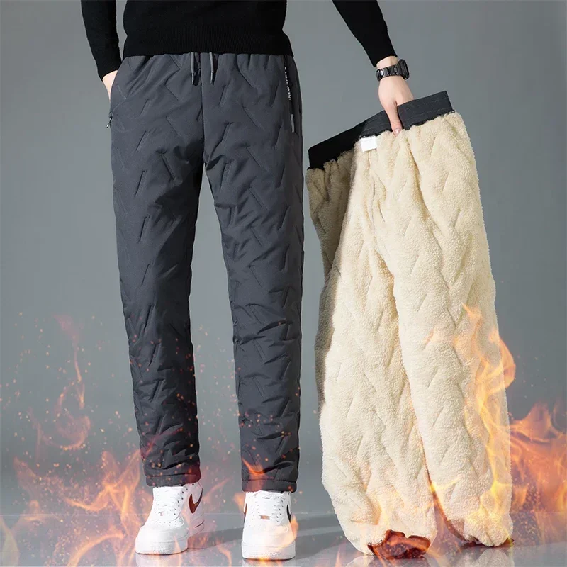 UETEEY Winter Fleece Pants Men Lambswool Thicken Warm Waterproof Trousers Male Casual Casual Thermal Man Joggers Sweatpants 2024 3