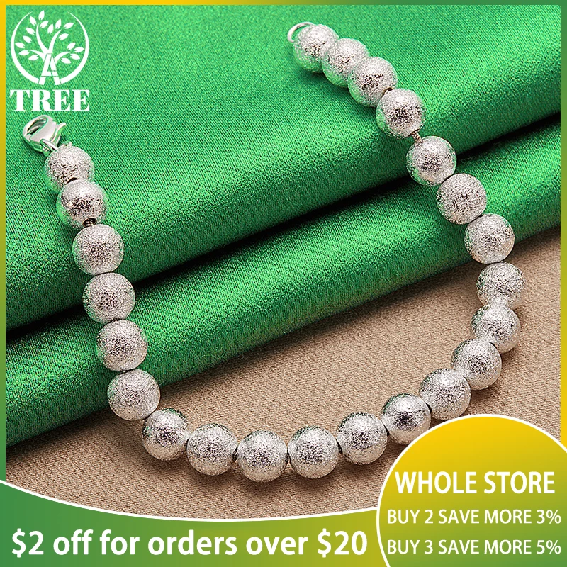 

925 Sterling Silver 20cm Matte Frosting 8mm Beads Chain Bracelets For Woman Party Engagement Wedding Birthday Cute Charm Jewelry