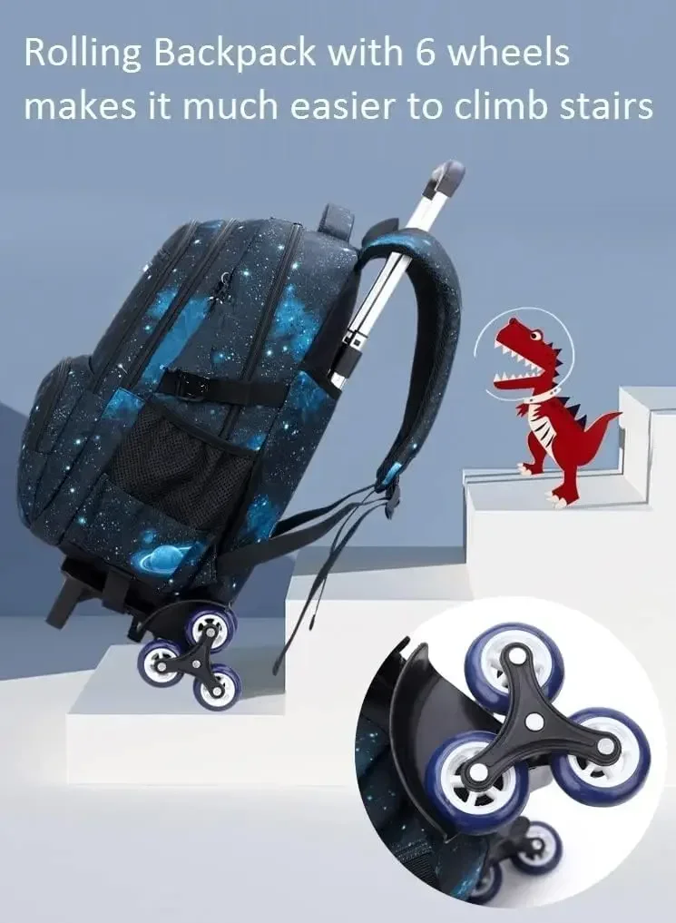 Children Backpack Students Backpack Children Bag Kids School Bag With Wheels Rolling Backpack Boy 6 Wheels Trolley Bookbag Carry on Luggage Lunch