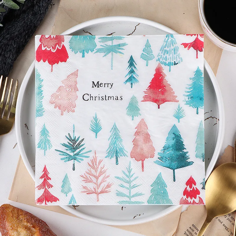 Description Picture 4 of item20Pcs/pack Vintage Christmas Series Printed Paper Disposable Tableware Napkin Tissues DIY Xmas Party Decoration