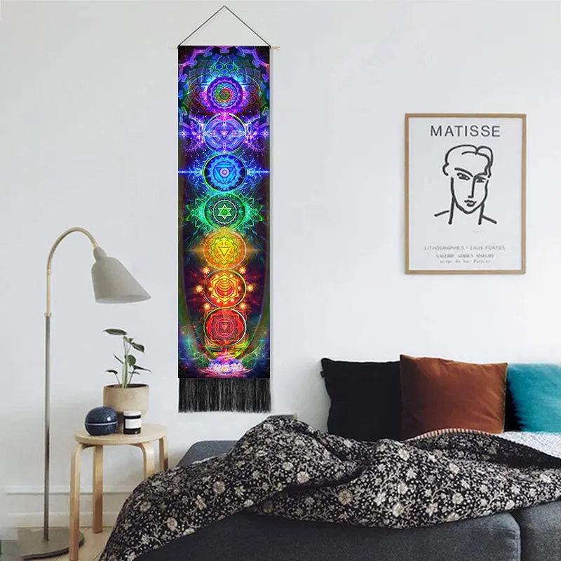 

Seven Chakra Tapestry Wall Hanging With Tassel Indian Mandala Boho Hippie Moon Phase Tapestries Backdrop Wall Art For Home Decor