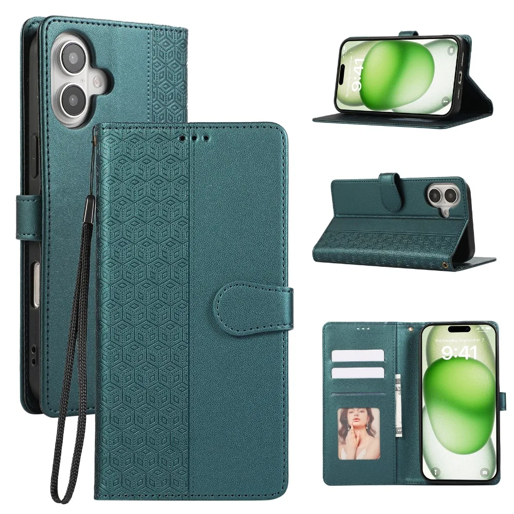 Leder-Schutzhülle für iPhone 13 12 Mini 16 15 14 11 Pro Max XS XR 8 Plus, Geldbörse mit Handschlaufe und Kartenhalter_voghion.com