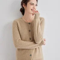 Cashmere cardigan women'sO-neck solid color long-sleeved cashmere coat is slim and versatile knitted sweater. 1