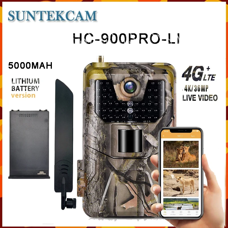 Камера для наружного наблюдения Suntekcam HC-900ProLi 4G, камера для охоты 4K, 36 МП, Поддержка приложения 256 ГБ для просмотра онлайн-видео, литиевая батарея 5000 мАч