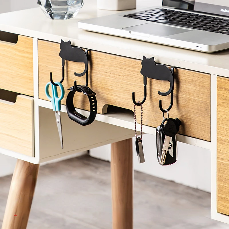 Door Back Hook Cabinet Door Nail-free Non-sticky Hanger Clothes Hook Organize Accessories Black Cat