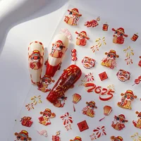 5D Relief Happy New Year 2025 Cute Snake Greetings Blessing Firecracker Adhesive Nail Art Stickers Decals Manicure Ornaments 1