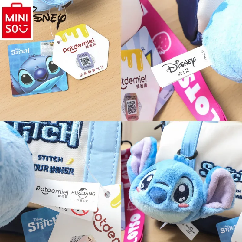 MINISO Disney Strawberry Bear Stitch Cute Cartoon Hanger Casual Handheld Small Round Bag Student Simple Crossbody Bag