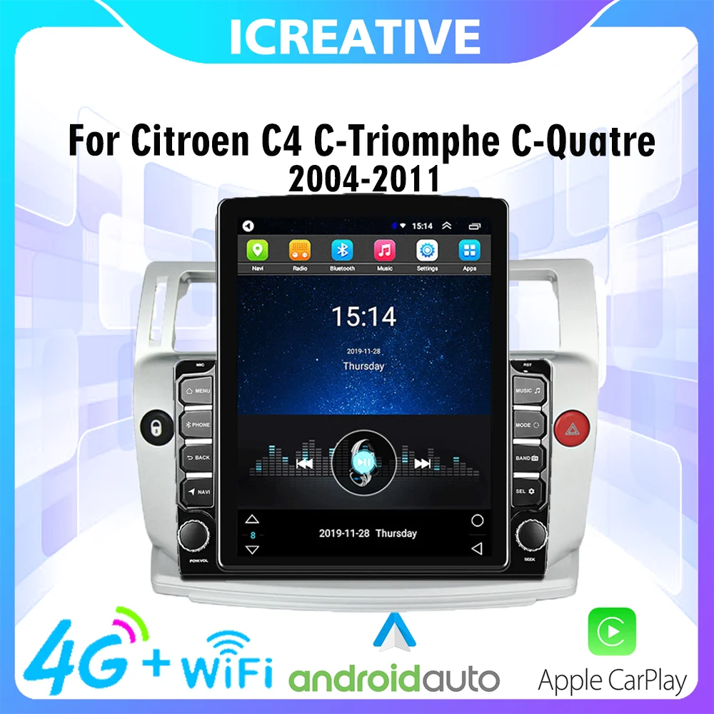 Per Citroen C4 C-Triomphe C-Quatre 2004-2011 C4 Pallas Autoradio Android Multimedia Bluethooth 4G Wifi Carplay Schermo Tesla Da 9.7"