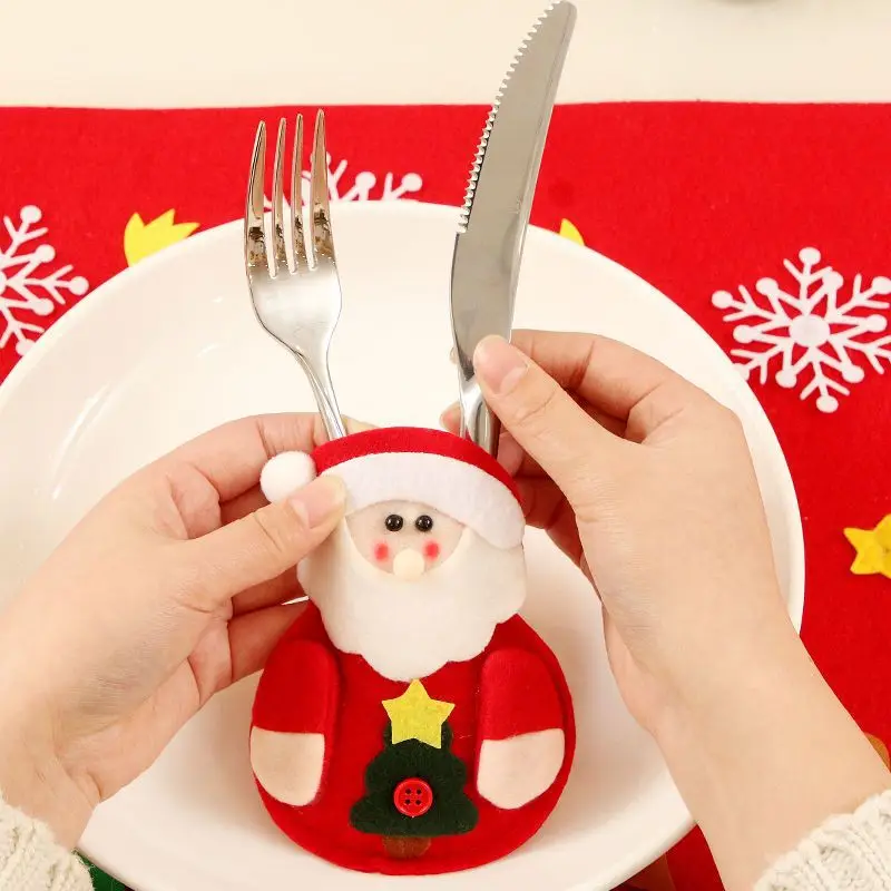 Portaposate Natalizie, 12 Pezzi Set Portaposate Natalizie da Babbo Natale Tasche Posate per Forchetta Cucchiaio Decorazione della Tavolo di Natale, Coltelli Forchette Cucchiai Stoviglie, 2 Stili