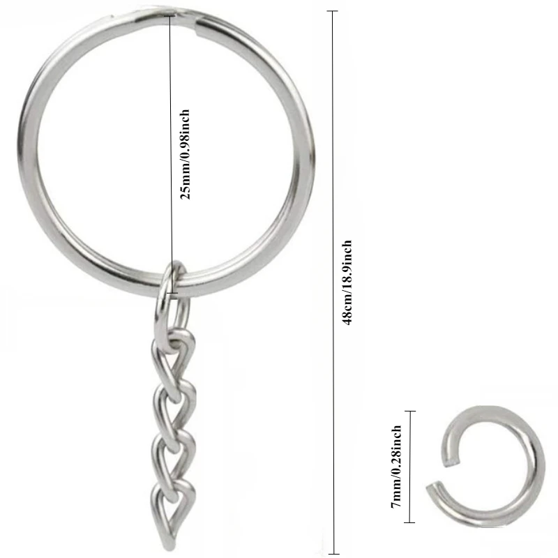 Silver Plated Metal Keyring Split Rings for DIY Keychains - Set of 10/50/100 Pieces