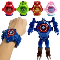Marvel Iron Man Spiderman Cartoons Children's Watch Deformation Robot 3d LED Luminous Watch Children's Model Toy Watch 1