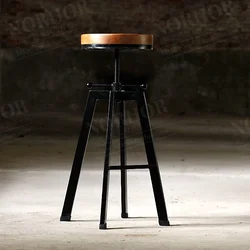 Simplistic Modern Bar Stool-Round Solid Wood Liftable Wine Stool Durable Household Counter Seating Solution