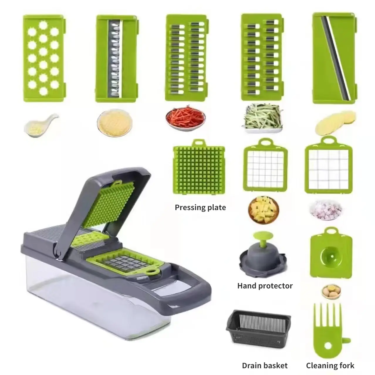 1Pc Green Black 12 in 1 Multifunctional Vegetable Slicer Cutter Shredders Slicer With Basket Fruit Potato Chopper Carrot Grater BEST SELLERS