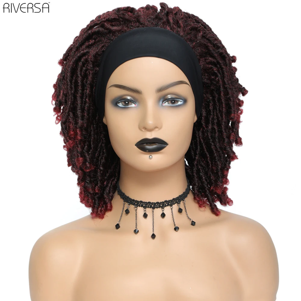 Short Ombre Headband Wig Synthetic Wigs For Black Women Faux locs Afro African Hairstyle Braided Wigs Crochet Twist Fiber Hair synthetic hair wigs