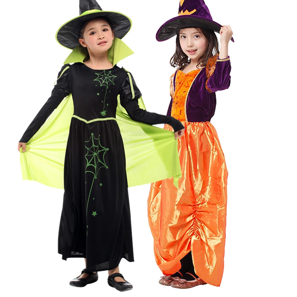 

Disguise Witch Costume for Girls Halloween Tutu Knee Dress Hat Broom Kids Carnival Cosplay Party Outfit Kids' Dresses