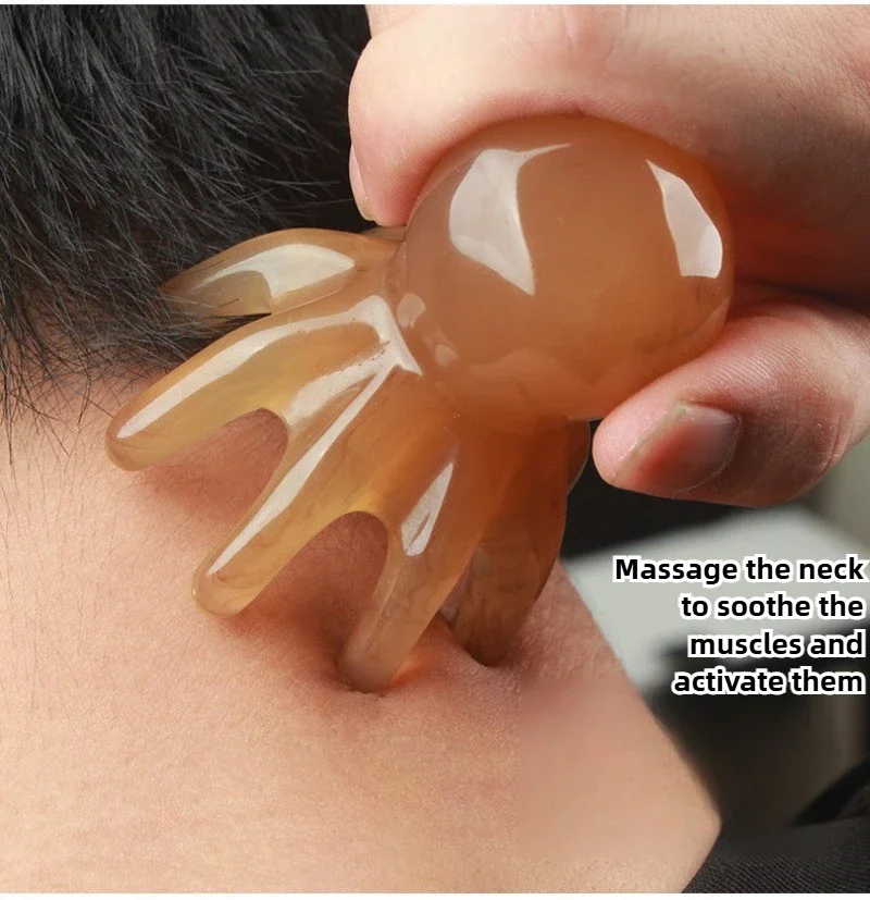 Oktopus-Akupunkturpunktkamm aus Naturharz, tragbares Kopf- und Nackenmassagegerät zur Stressabbau, Meridian-Therapie, Haarpflege, Alem – Detail 24