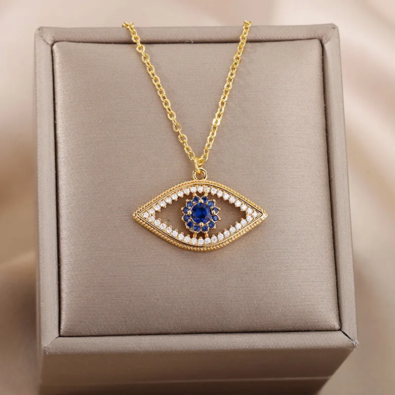 HETICA Collana Donna Con Ciondolo Malocchio E Fiori – Oro Grosso, Girocollo, Rame Placcato Oro, Regalo