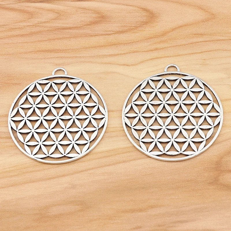 

5 Pieces Tibetan Silver Large Flower of Life Round Charms Pendants for DIY Necklace Jewelry Making Findings Accessories 48x44mm