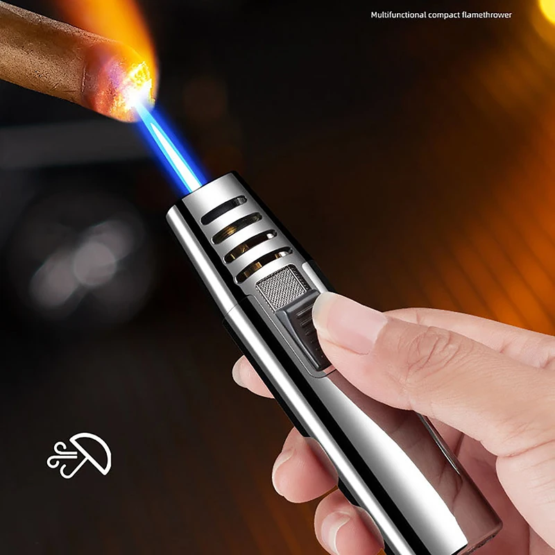 Windproof Metal Gas Torch Lighter Portable Cigar Lighter Powerful Turbo Inflatable Butane Jet Flame Kitchen BBQ Ignition