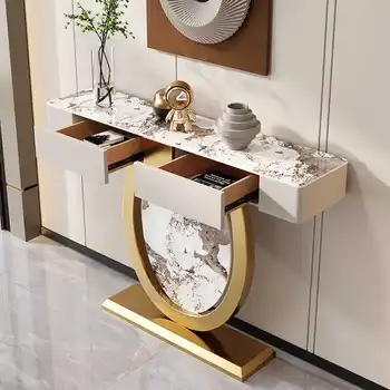 Tavoli consolle di lusso eleganti Tavoli consolle da ingresso per corridoio estetico in metallo con cassetti Mobili Mesa Com Gaveta