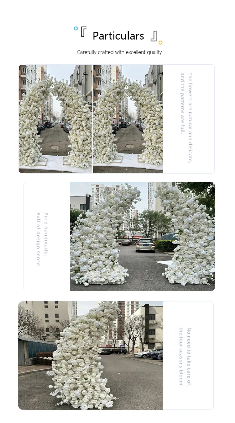 Description Picture 4 of itemWhite Rose Hyacinth Orchid Floral Arrangement Decor Horn Arch Wedding Backdrop Floor Flower Row Event Banquet Party Stage Props
