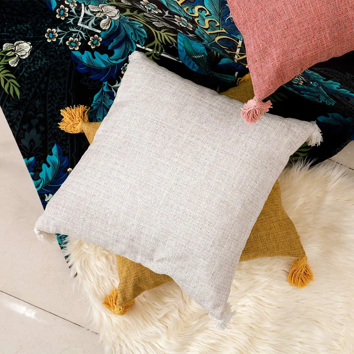 White Decorative Super Soft Linen Pillow Cover 45x45cm