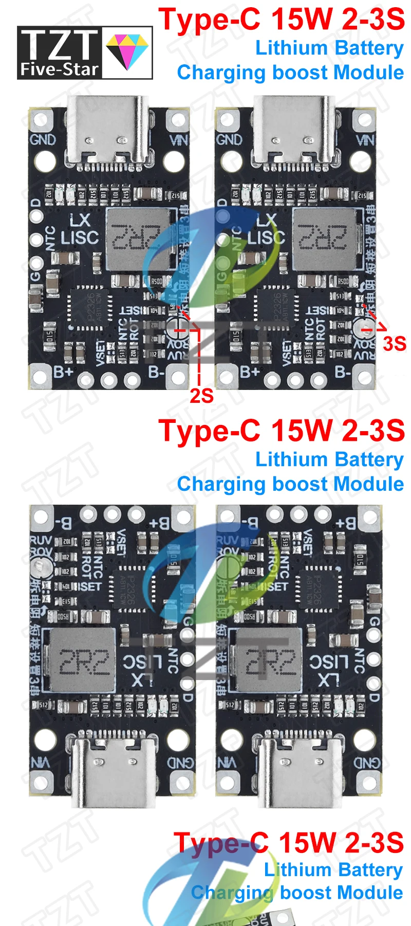 TZT 1/3PCS Typ-C USB 2/3S BMS 15W 8,4V 12,6V 1,5A Lithium-Batterie Lade Boost Modul mit Ausgewogene Unterstützung Schnelle Ladung – Detail 14