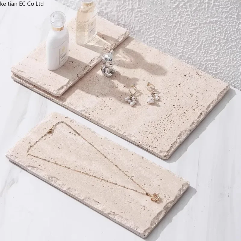 Wabi Sabi style natural cave stone flat plate Irregular edged beige cave stone tray Aromatherapy perfume jewelry storage tray 2
