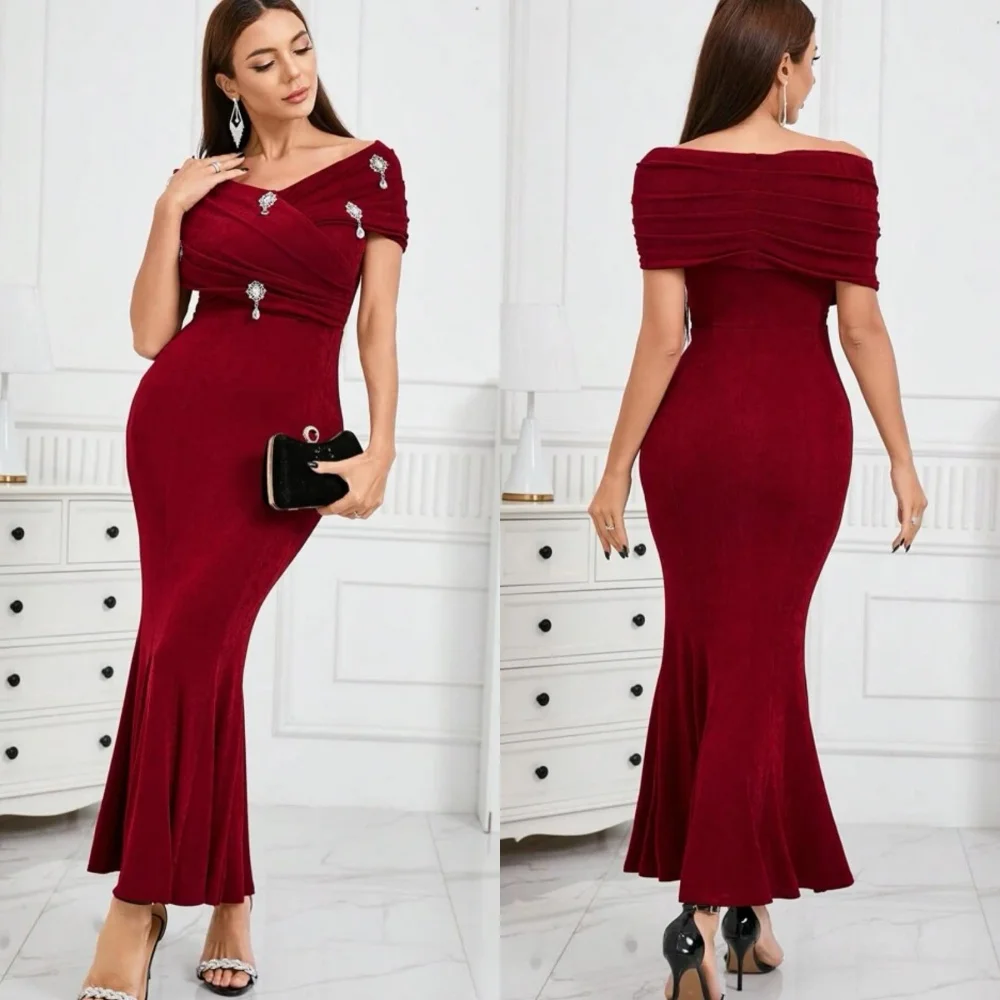 

Prom Dress Evening Jersey Beading Draped Pleat Valentine's Day Mermaid Off-the-shoulder Bespoke Occasion Gown Saudi Arabia