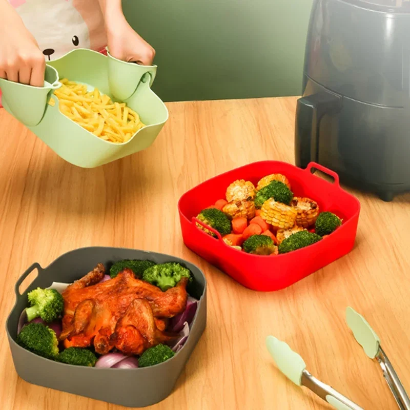 Air Fryer Liners Air Fryer Baking Tray Air Fryer Accessories Air Fryer Mold Air Fryer Silicone Tray Reusable Airfryer Pan Liner Accessories Silicone Air Fryers Oven Baking Tray Pizza Chicken Airfryer Non-stick Silicone Mould