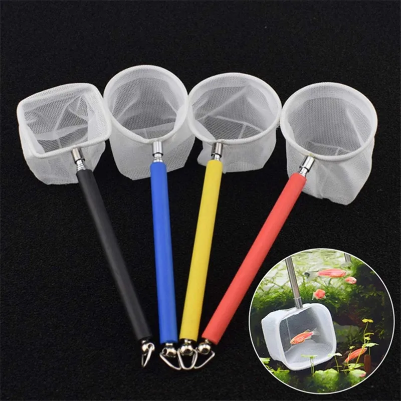 

13-47Cm Flexible Aquarium Fish Tank Catch Net Fishnet Retractable 3D Fish Scoop Long Handle Cleaning Tool Catching Fishnet New