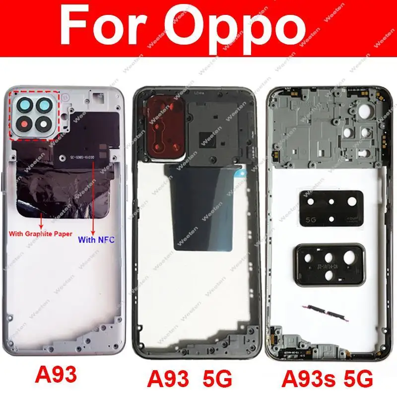 OPPO A93 A93s 4G 5G 미들 프레임 커버 베젤, NFC 사이드 단추 카..