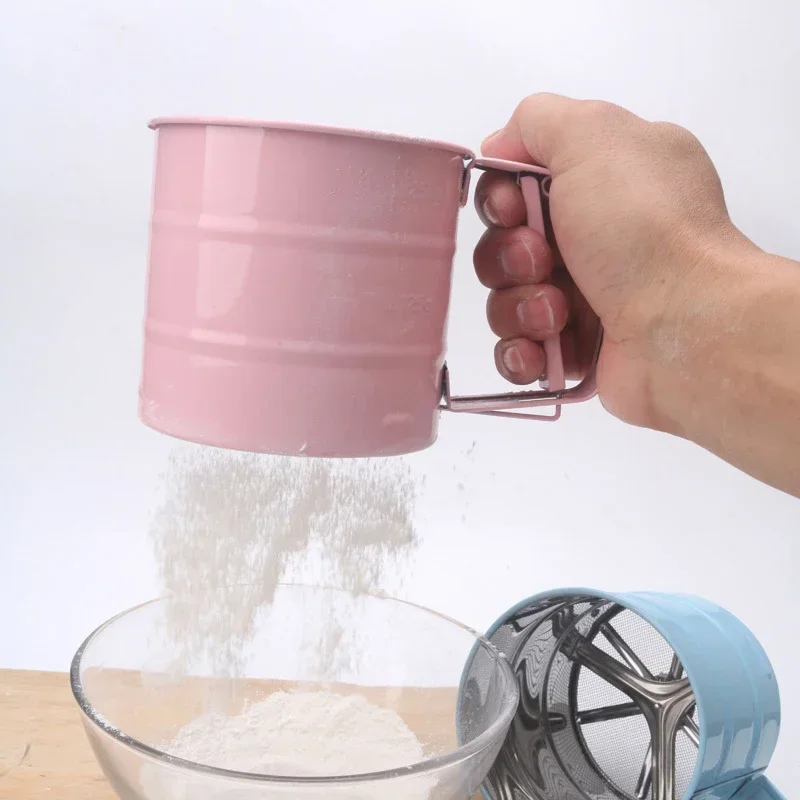 Stainless Steel Sieve Cup Mesh Flour Sifter Baking Tools Round Powder Sieve With Scale Cakes Decorating Pastry Utensils Bakewar
