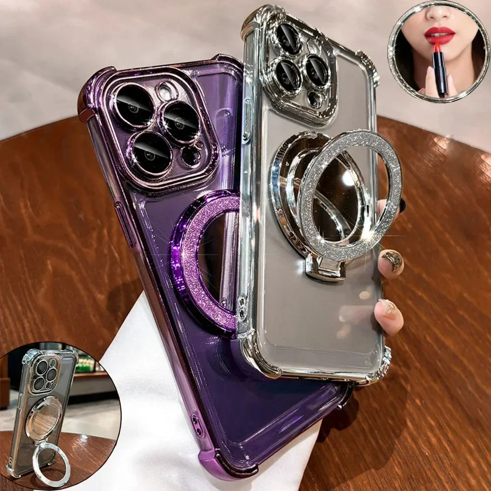 Glitter Makeup Mirror Case with Plating Holder