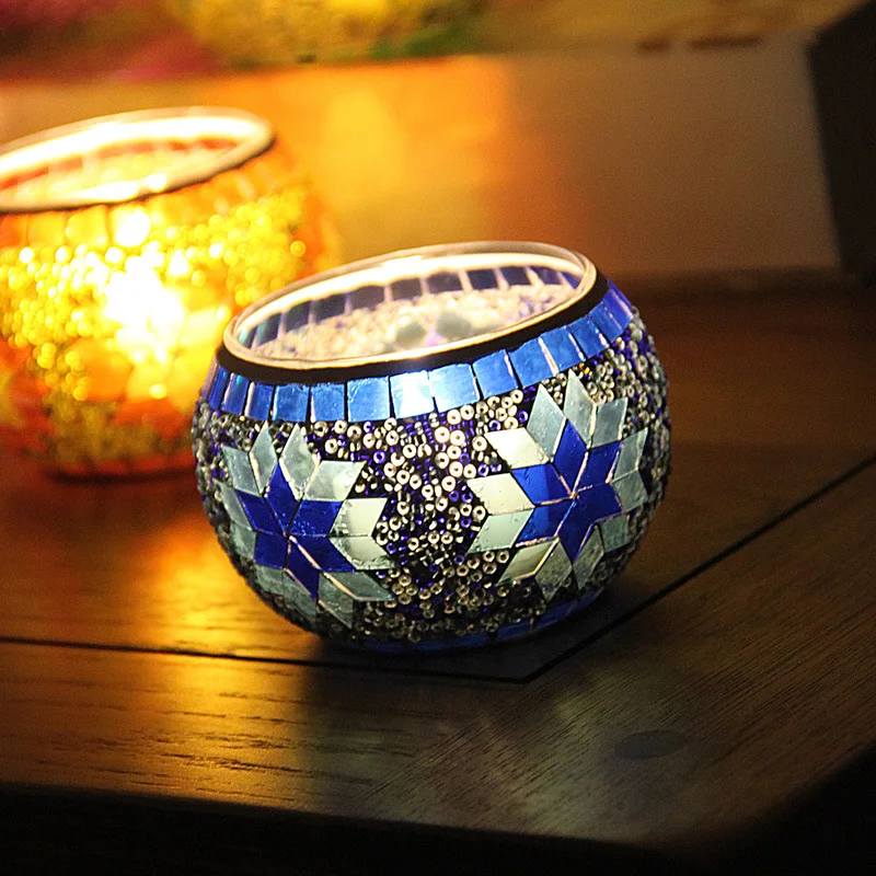 Dropship Mosaic Glass Candlestick Color Snowflake Mosaic Candle