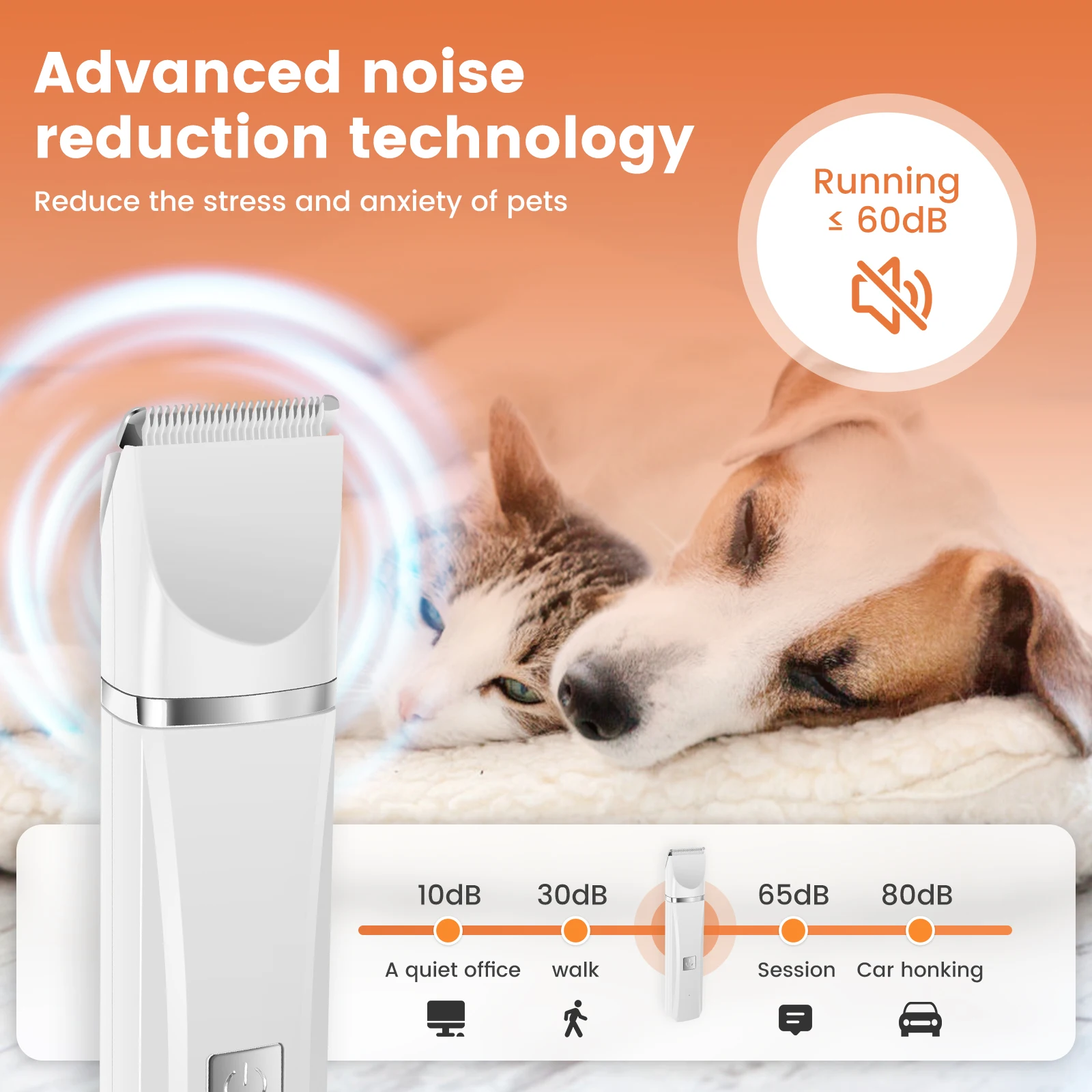 Electric Pet Hair Clipper Low Noise Pet Hair Trimmer Shaver Kit Portable USB Rechargeable Cordless Cat Paw Trimmer for Cat Dog