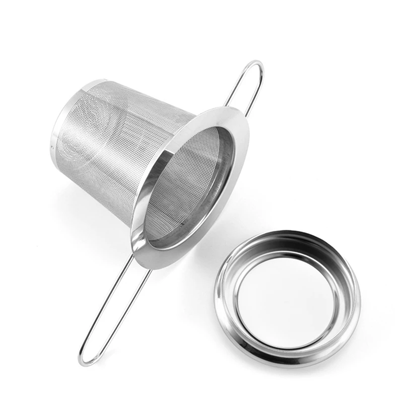 Foldable Handles Tea Infuser Hanging Strainer Stainless Steel Double Ear Teapot Spice Filter with Cover Kitchen Accessories