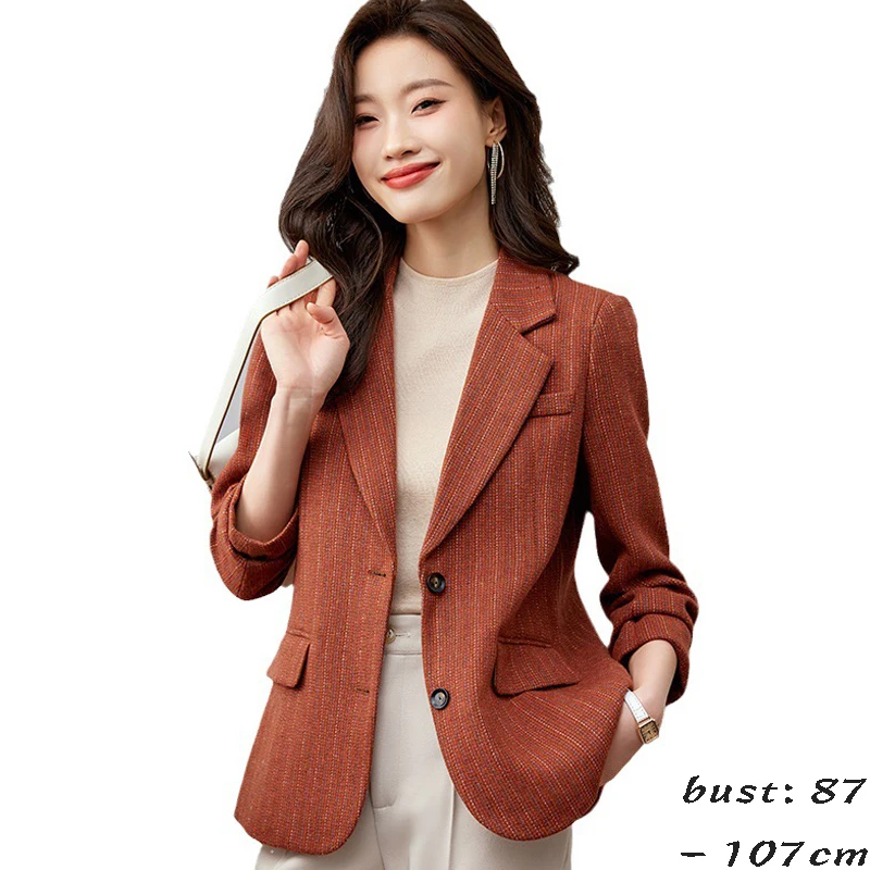 High quality blazer for women striped jacket single breasted new spring 2024 elegant fashion clothes - orange beige blue