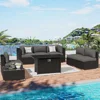 Outdoor 8-piece all-weather rattan segmented dialogue set, equipped with a glass coffee table, cushion, and fire pit table 6