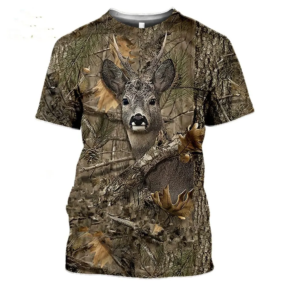 Explosive camouflage hunting animal rabbit t-shirts for men summer casual large size 3D T-shirt street fashion short
