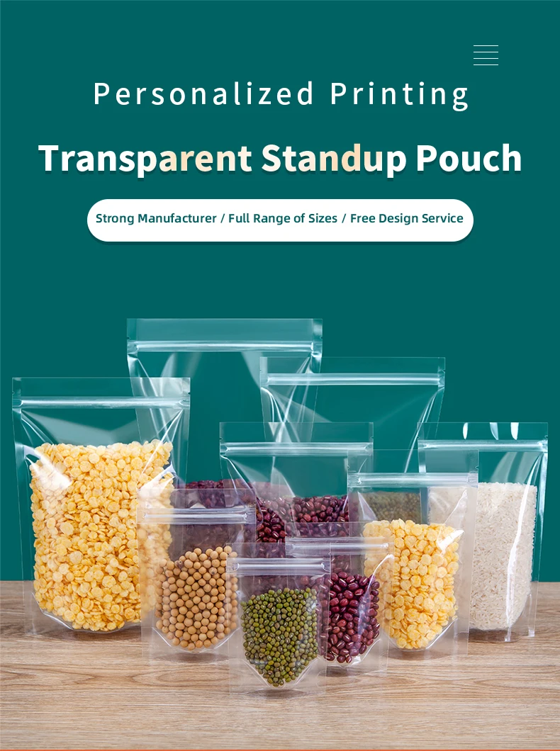 100 Stück transparente, aufrecht stehende Reißverschlussbeutel – Premium-Mylar-Lebensmittel-Aufbewahrungsbeutel für Snacks, wiederverwendbare Plastik-Ziplock-Beutel – Detail 1