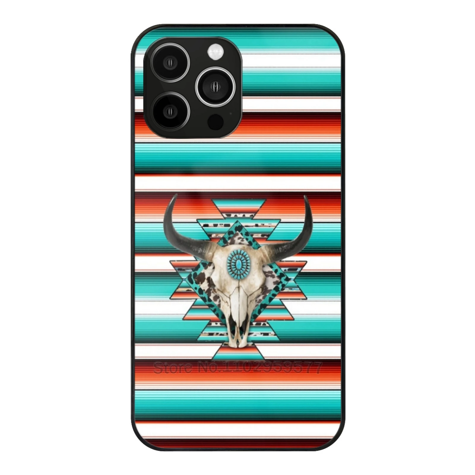 

Western Serape Skull Cow Boho Print Phone Case Tempered Glass Case For Iphone 11 12 13 14 15 Pro Max Mini 7 8 X Xr Xs Plus