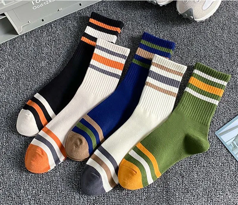 5 Pairs Men Autumn And Winter Striped Sports Socks Comfortable Breathable Wear-resistant Warm Polyester Cotton Mid Tube Socks 5 S5d0a758686464fba9f217e75efa453c8O