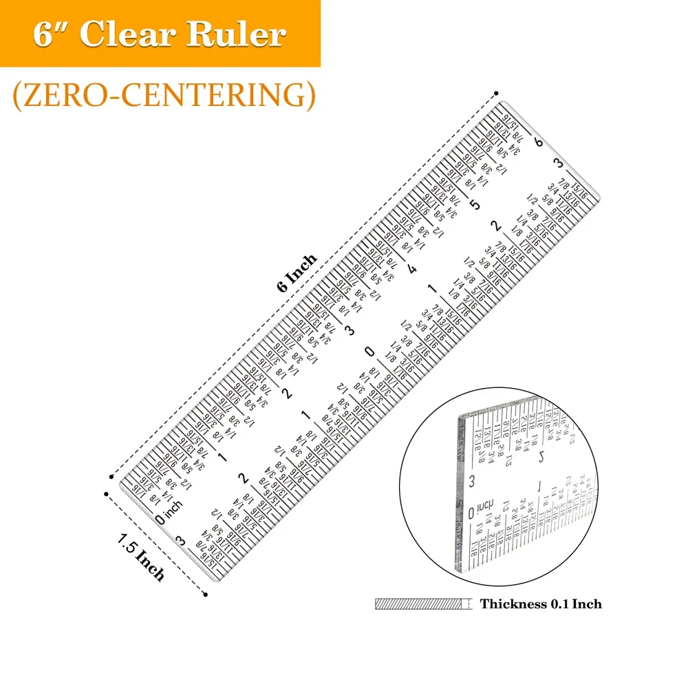 Zero-Centering 6"/12" Clear Acrylic Rulers for Crafting Card Making No More Counting Tick Marks Cardmaking Measurement Handtools